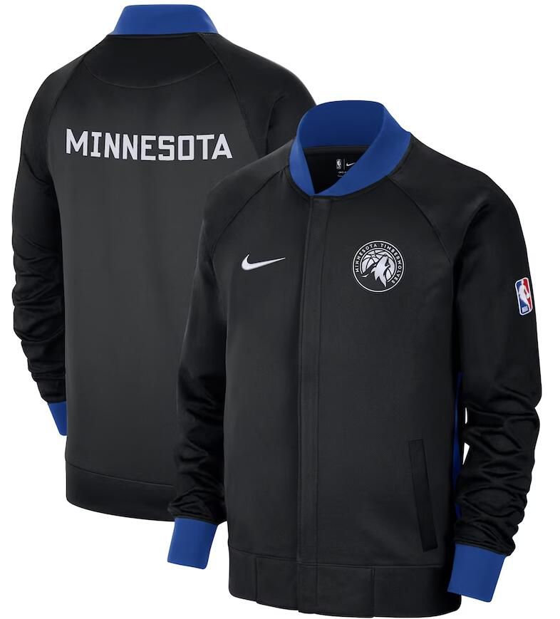 Men Minnesota Timberwolves Black Nike City Edition Full Zip Jacket 2023 NBA Jersey